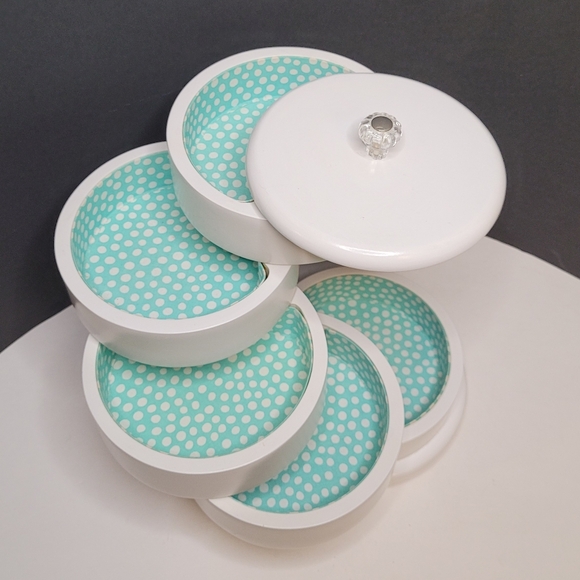 Pottery Barn Teen White Organizer Tower Jewelry Holder with Polka Dot Lining - Picture 1 of 12